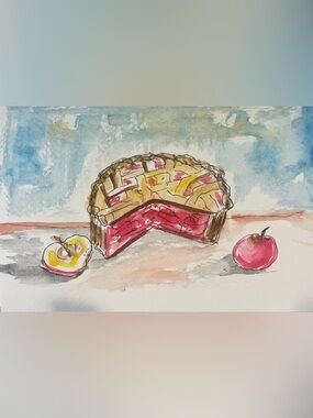 Original hand painted apple pie, dessert, kitchen wall decor